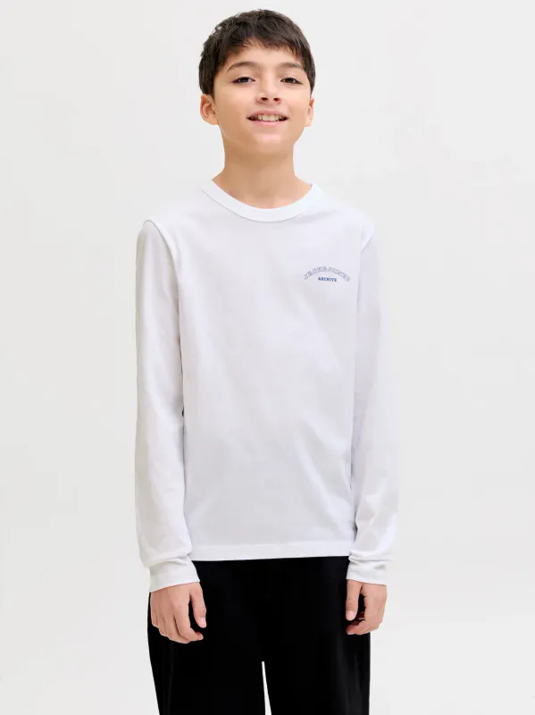 Jack & Jones Jr college logo Tee ls - Bright White