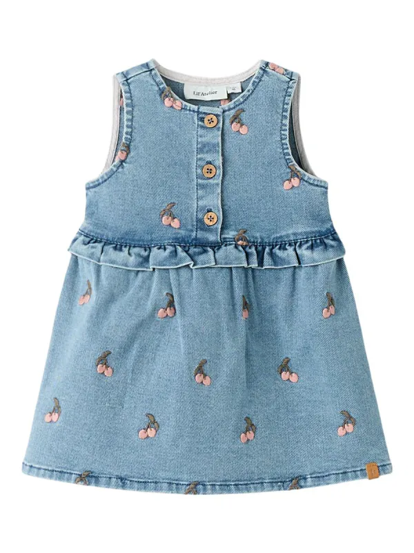 Lil´Atelier Deva Denim Kjole - Medium Blue Cherry