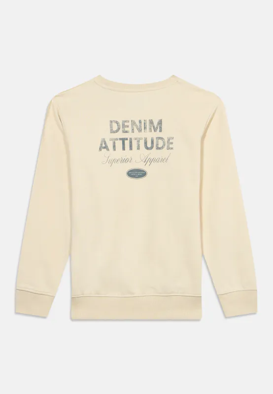 Jack&Jones jr Dover Graphic Sweat Genser - Antique White