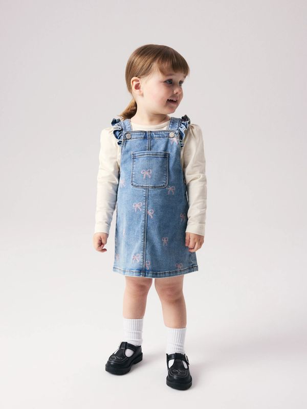 Name It Faith Denim Spencer  Dress - Medium Blue Denim/Bow