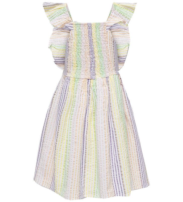 KmgViola s/l seersucker dress - Cloud Dancer/Multi